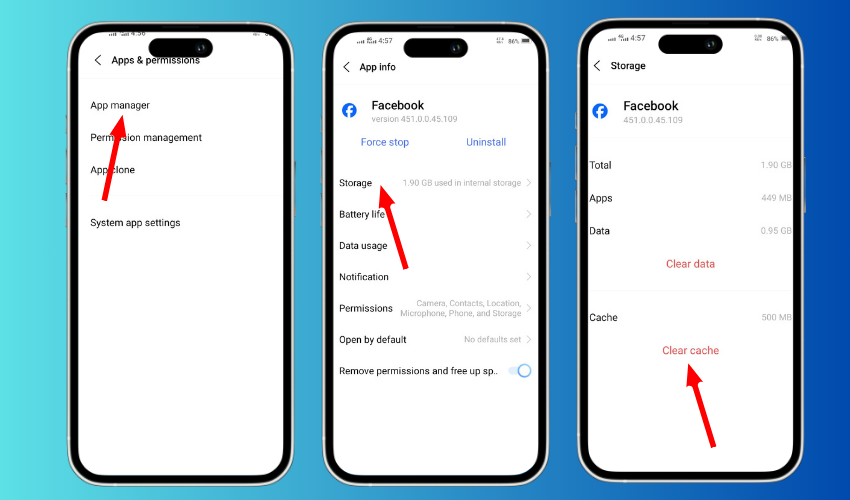 borrar los datos de la caché de facebook de la configuración