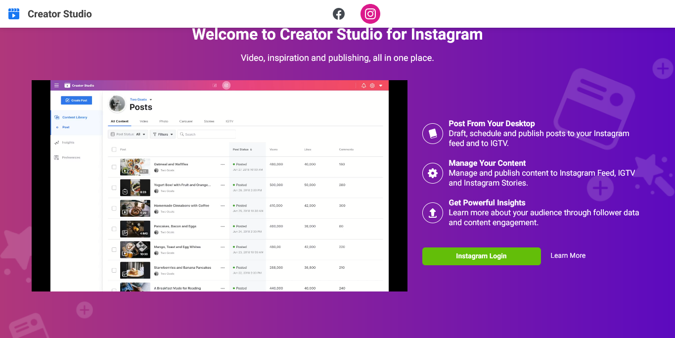 Instagram: Creator Studio Login