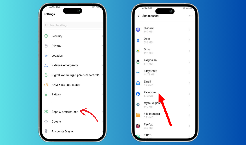 encontrar la aplicación facebook desde la configuración