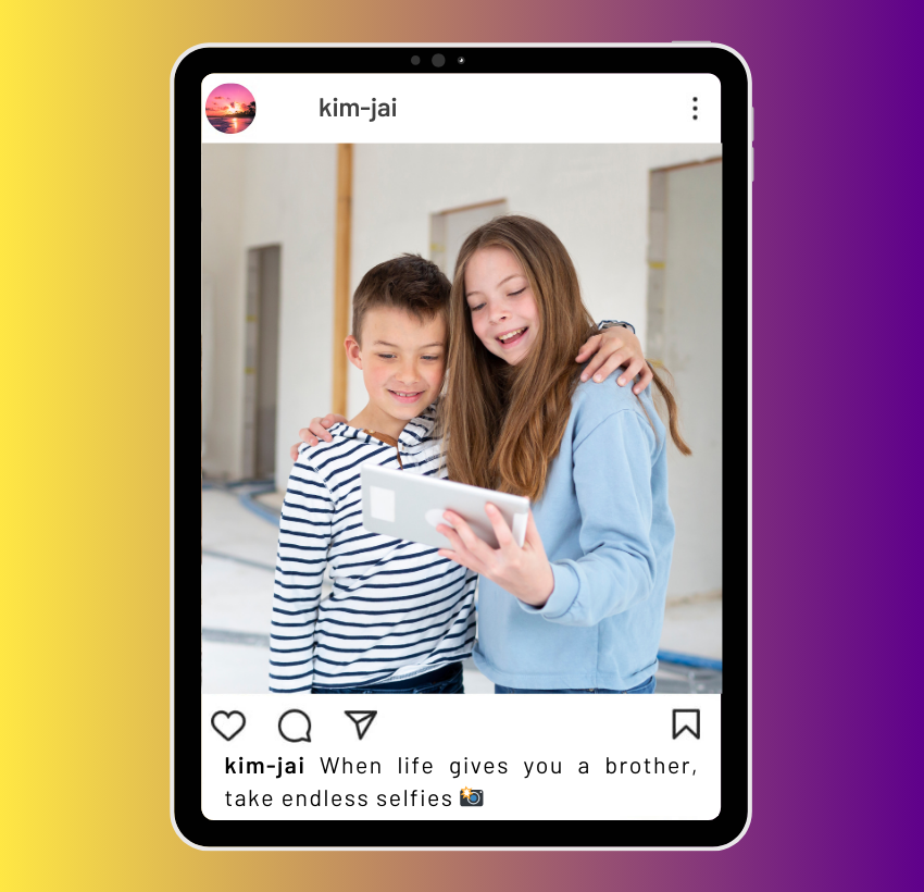 Selfie mit Brother-Beschriftungen für Instagram
