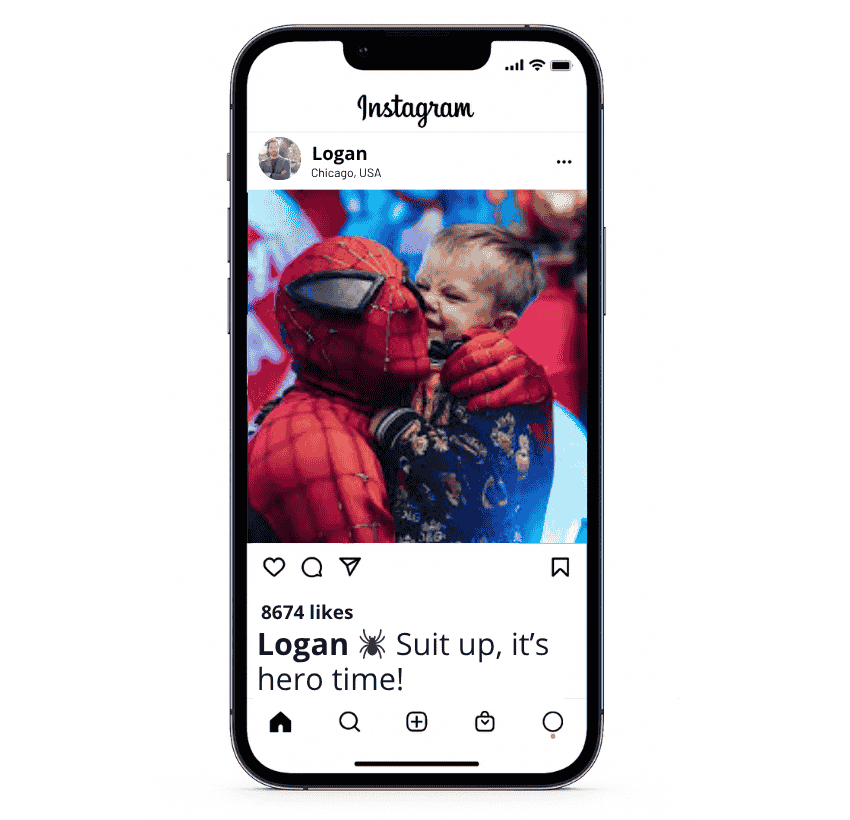 Didascalie del costume di Spiderman per Instagram
