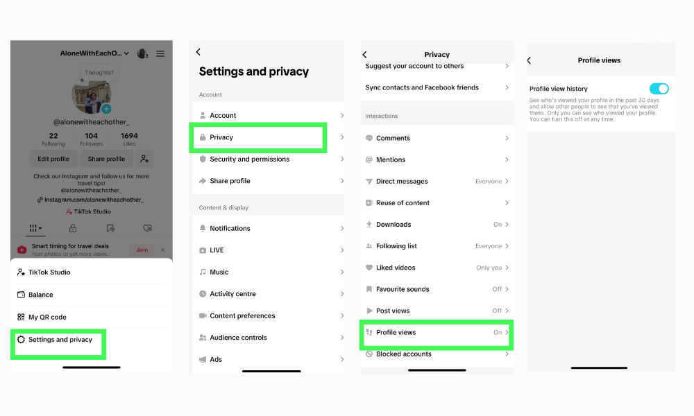 Instructions to enable or disable profile view feature