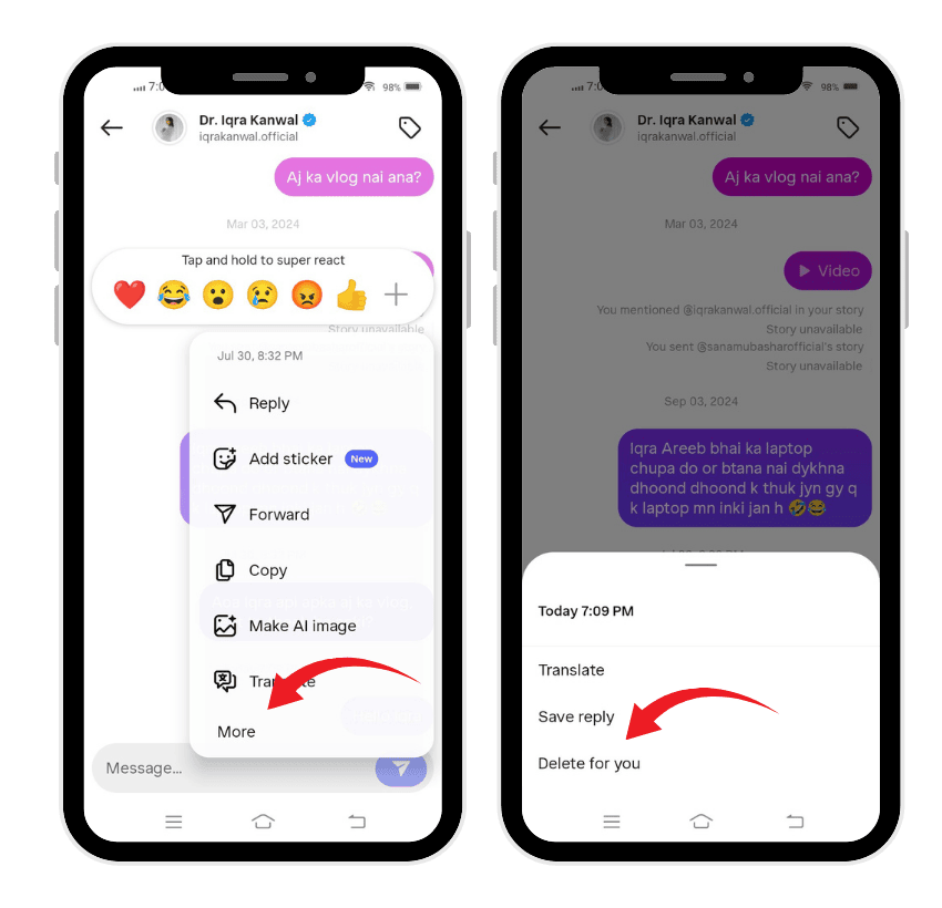 instagram message delete