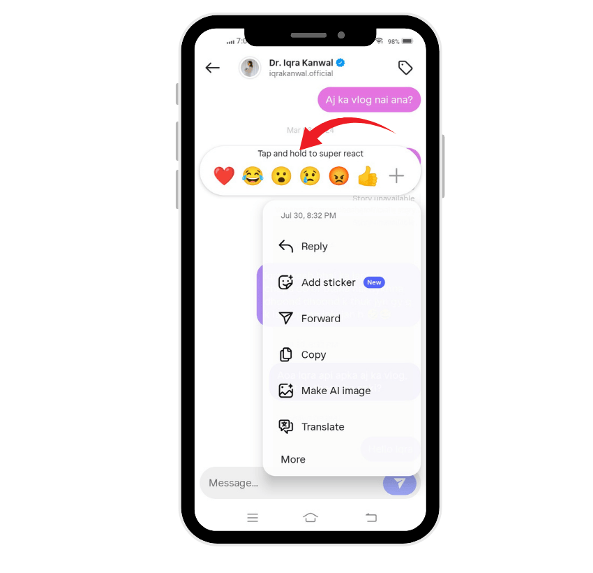instagram react