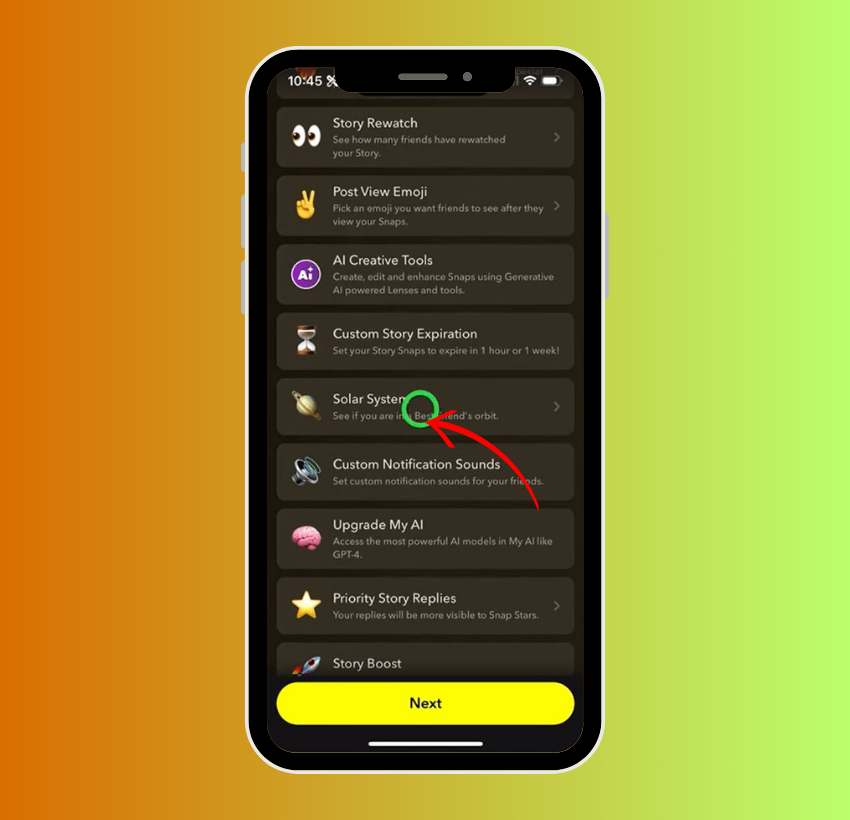 scrol to solar system of snapchat (en anglais)