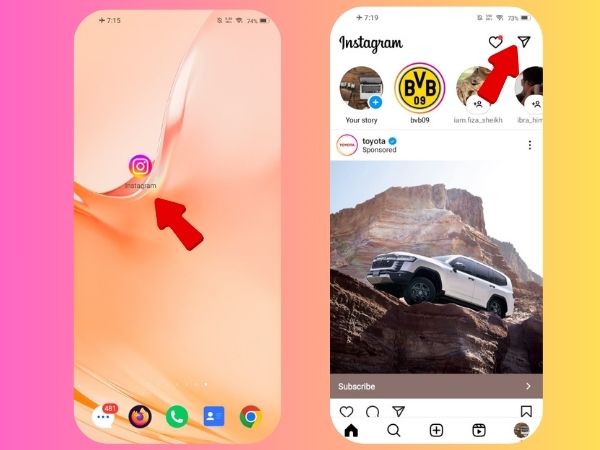 user accessing instagram direct messaging