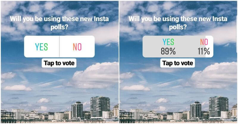 Instagram stories - poll feature, tap to vote yes or no.