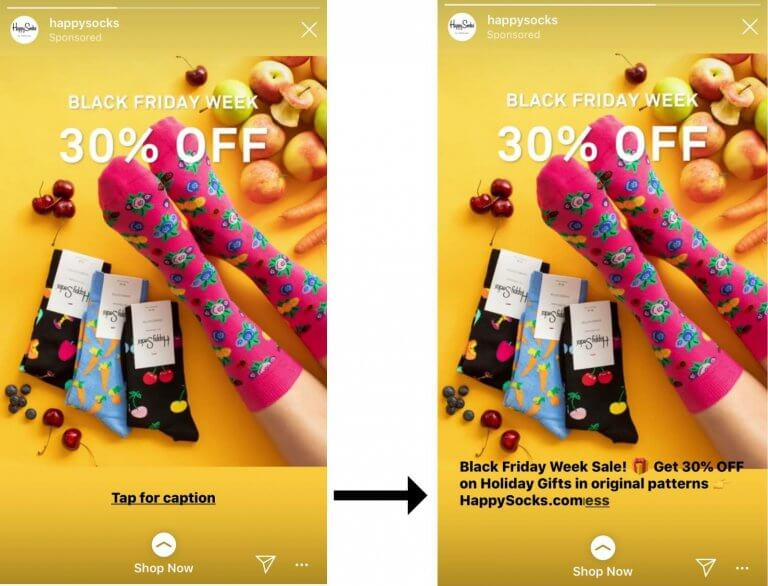 Instagram Story Ads with short captions and text 