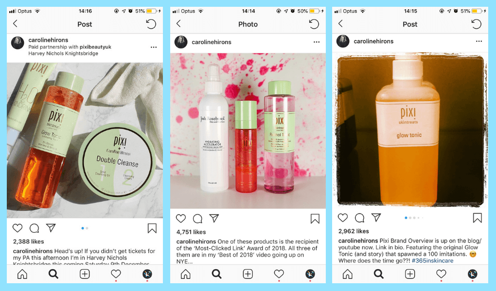 @pixibeauty entered an enduring partnership with skincare influencer @carolinehirons on several projects including creating a new product together.