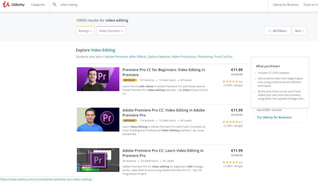 Learn to edit videos with Udemy