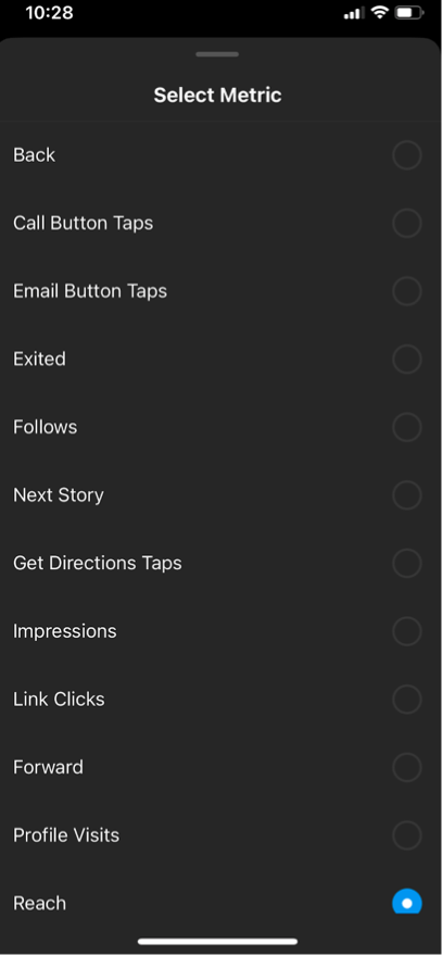 Instagram stories "select metric"