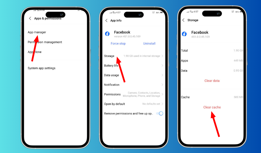 clearing facebook cache data from setting