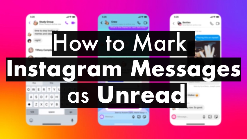 Tutorial on 'How to Mark Instagram Messages as Unread' displayed on a smartphone held in hand.