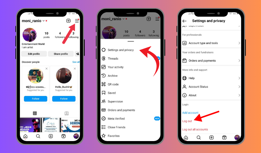 steps to log out instagram account