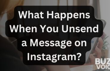 Graphic with the question 'What Happens When You Unsend a Message on Instagram?' over a background image of a person using Instagram on a phone.