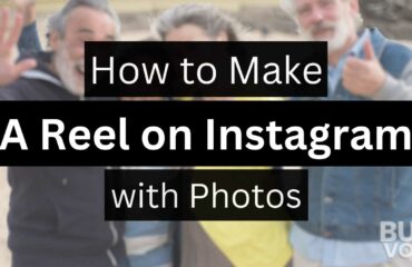 Informative banner on how to create a reel on Instagram using photos.