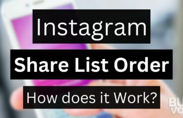 An infographic exploring the mechanism of Instagram's share list order, with a blurred smartphone in the background.