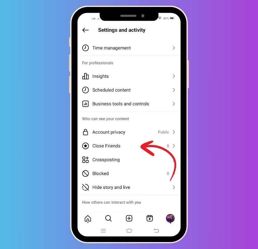 choose close friend option